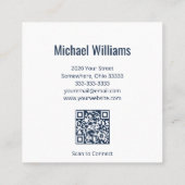 Navy Blue Simple Treble Clef QR-Code Music Quadratische Visitenkarte (Rückseite)