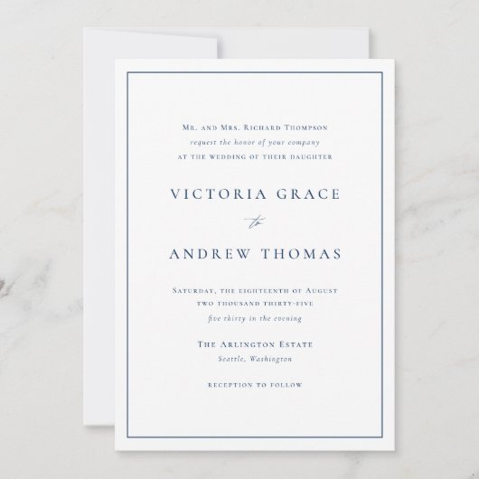 Navy Blue Simple Typografy Formal Wedding Einladung (Vorderseite)