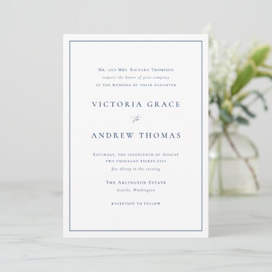 Navy Blue Simple Typografy Formal Wedding Einladung (Stehend Vorderseite)
