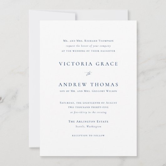Navy Blue Simple Typografy Formal Wedding Einladung (Vorderseite)