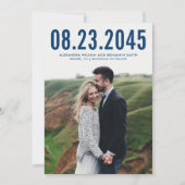 Navy Blue Simple Typografy Foto Save the Date (Vorderseite)
