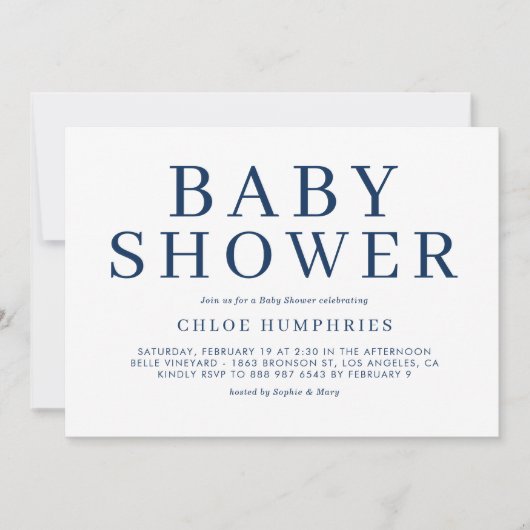 Navy Blue Simple Typografy Stripe Boy Baby Dusche Einladung (Vorderseite)