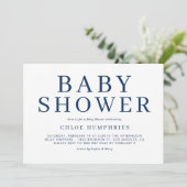 Navy Blue Simple Typografy Stripe Boy Baby Dusche Einladung (Stehend Vorderseite)