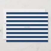 Navy Blue Simple Typografy Stripe Boy Baby Dusche Einladung (Rückseite)