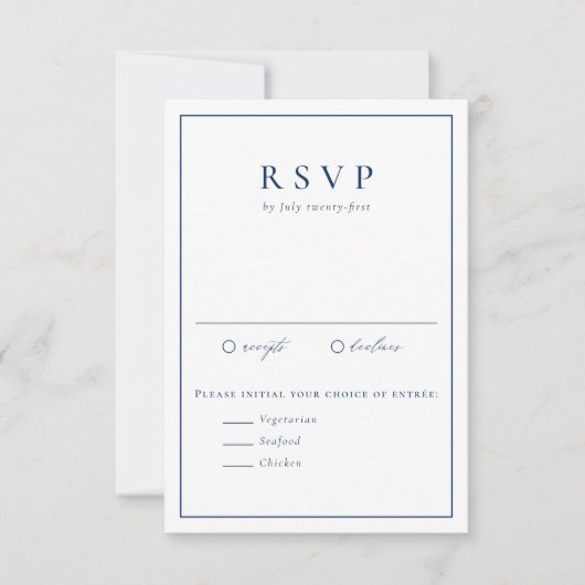 Navy Blue Simple Typography Formal Wedding RSVP Karte (Vorderseite)