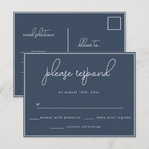 Navy Blue Simple Wedding RSVP Response Postcard Postkarte