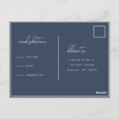 Navy Blue Simple Wedding RSVP Response Postcard Postkarte (Rückseite)