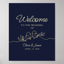 Navy Blue Simple Wedding Welcome Poster