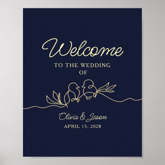Navy Blue Simple Wedding Welcome Poster (Vorne)