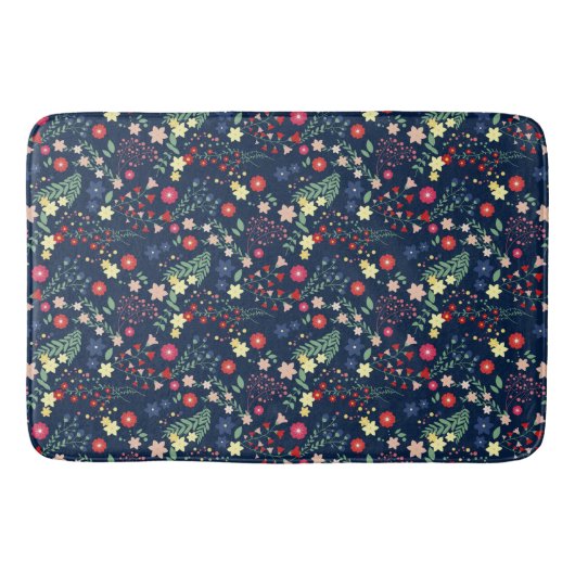 Navy Blue Simple Wildblume Pattern Badematte (Vorderseite)