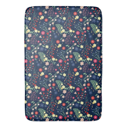 Navy Blue Simple Wildblume Pattern Badematte (Vorderseite Vertikal)