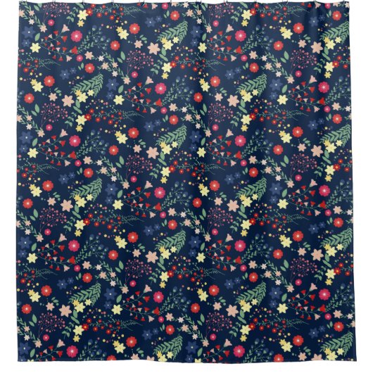 Navy Blue Simple Wildblume Pattern Duschvorhang (Vorderseite)