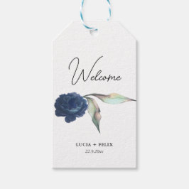 Navy Blue Single Rose und Blätter Hochzeit Willkom Geschenkanhänger
