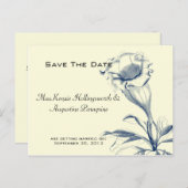 Navy Blue Sketched Blume Save the Date Ankündigungspostkarte (Vorne/Hinten)
