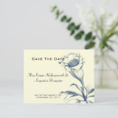 Navy Blue Sketched Blume Save the Date Ankündigungspostkarte (Stehend Vorderseite)