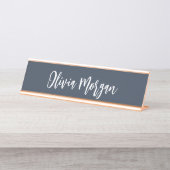 Navy Blue Sketched Curry Script Schreibtischnamensplakette (Vorderseite )