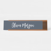 Navy Blue Sketched Curry Script Schreibtischnamensplakette (Vorderseite )