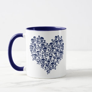 Navy Blue Skull Heart Tasse