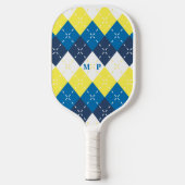 Navy Blue, Sky Blue, Lemon Yellow und White Raute Pickleball Schläger (Vorderseite)