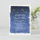 Navy Blue Sky und Golden Stars Kinderdusche Einlad Einladung (Stehend Vorderseite)