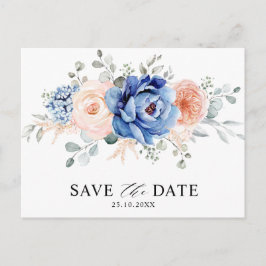 Navy Blue Slate Dusty Blush Floral Save the Date Postkarte