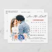 Navy Blue Slate Dusty Blush Pink Save the Date Postkarte (Vorne/Hinten)