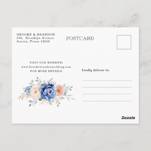 Navy Blue Slate Dusty Blush Pink Save the Date Postkarte (Rückseite)