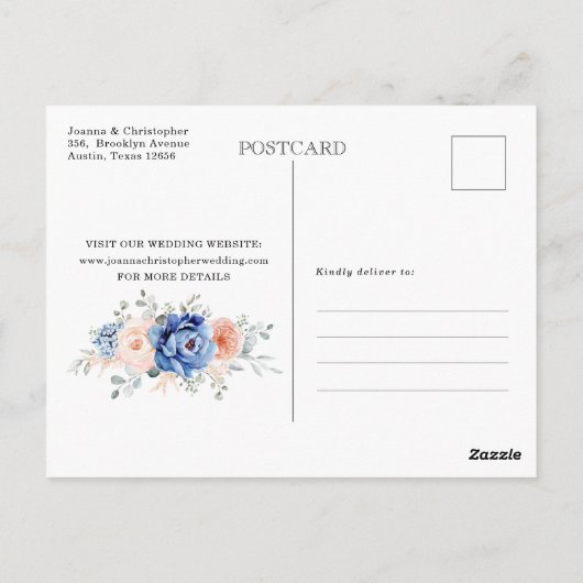 Navy Blue Slate Dusty Blush Save the Date Postkarte (Rückseite)