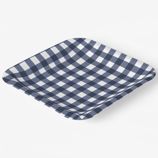 Navy Blue Small Classic Gingham Karo Kariert Pappteller (Gewinkelt)