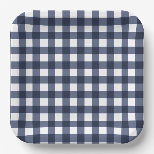 Navy Blue Small Classic Gingham Karo Kariert Pappteller (Vorderseite)