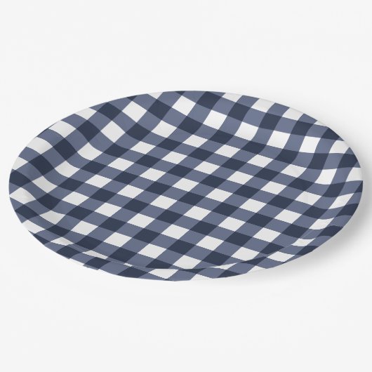 Navy Blue Small Classic Gingham Karo Kariert Pappteller (Schrägansicht)