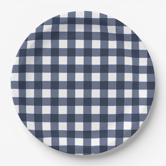 Navy Blue Small Classic Gingham Karo Kariert Pappteller (Vorderseite)
