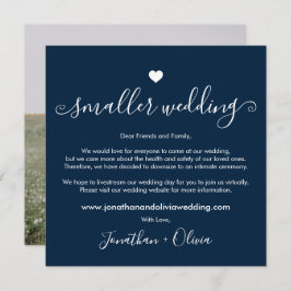 Navy Blue Smaller Wedding Foto Downsize Wedding Ankündigung