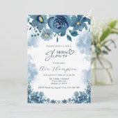 Navy Blue Smoke Floral Bridal Shower Invitation Einladung (Stehend Vorderseite)
