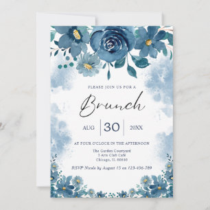 Navy-Blue Smoke Floral Brunch-Einladung Einladung