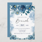 Navy Blue Smoke Floral Brunch Invite Einladung (Vorne/Hinten)