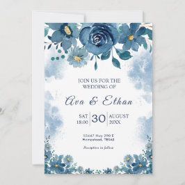 Navy Blue Smoke Floral Wedding Invitation Einladung