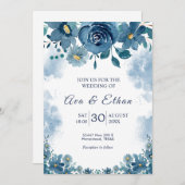 Navy Blue Smoke Floral Wedding Invitation Einladung (Vorne/Hinten)