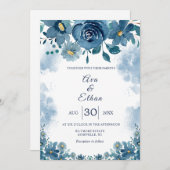 Navy Blue Smoke Floral Wedding Invitation Einladung (Vorne/Hinten)