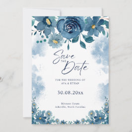Navy Blue Smoke Floral Wedding Save The Date Einladung