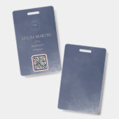 Navy Blue Smokey QR Code Name Abzeichen für Mitarb Ausweis (Vorder- & Rückseite)