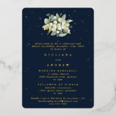 Navy Blue Snowberry+Eucalyptus Wedding Probe Folieneinladung (Vorderseite)