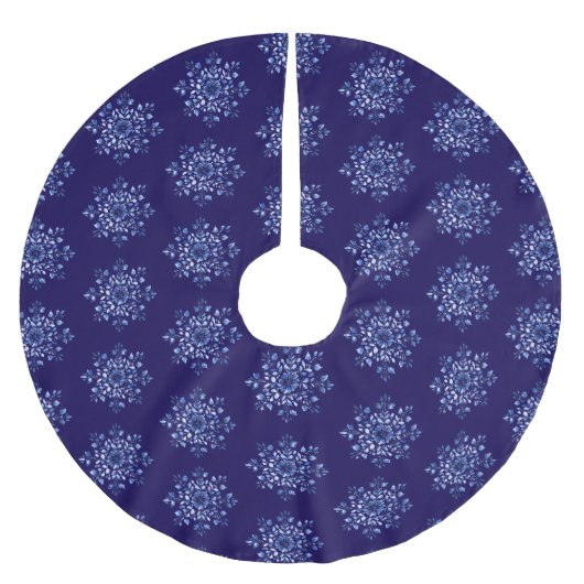 Navy Blue Snowflake Weihnachten Polyester Weihnachtsbaumdecke (Vorderseite)