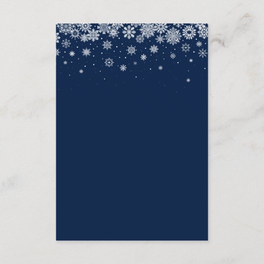 Navy Blue Snowflake Winter WEDDING QRCode Details Begleitkarte (Rückseite)