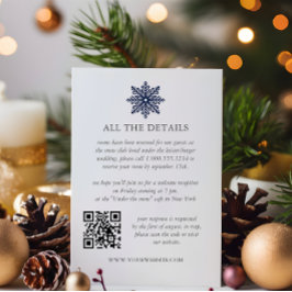 Navy Blue Snowflake Winter WEDDING QRCode Details Begleitkarte