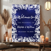 Navy blue snowflakes wedding welcome sign poster