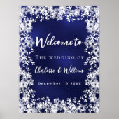 Navy blue snowflakes wedding welcome sign poster (Vorne)