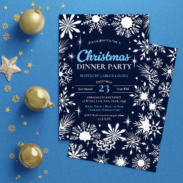Navy Blue Snowflakes Weihnachtsabend Party Einladung