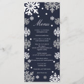 Navy Blue Snowflakes Winter Wedding Menükarte (Vorderseite)