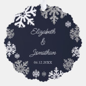 Navy Blue Snowflakes Winter Wedding Ornament Karte (Rückseite)